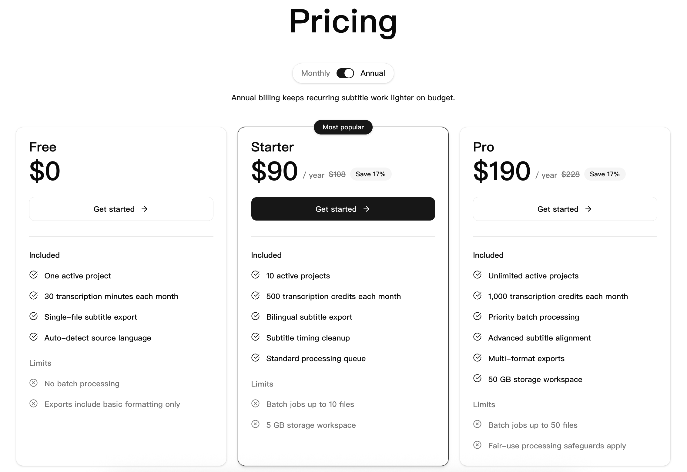 Price plans page